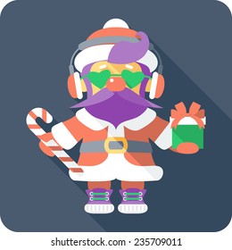 Vector hipster Santa Claus standing with gifts icon flat design 