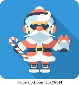 Vector hipster Santa Claus standing with gifts icon flat design 