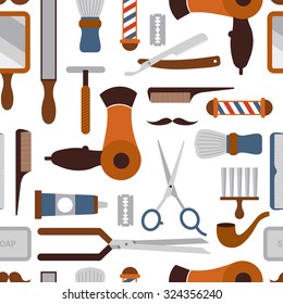 Vector hipster seamless pattern of barbershop icons