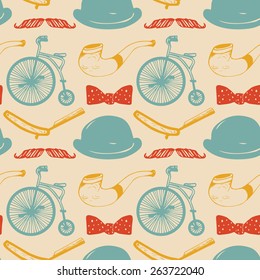 Vector hipster seamless pattern in trendy hand sketched style