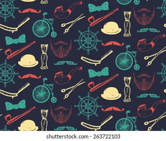 Vector hipster seamless pattern in trendy hand sketched style