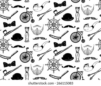 Vector hipster seamless pattern in trendy hand sketched style