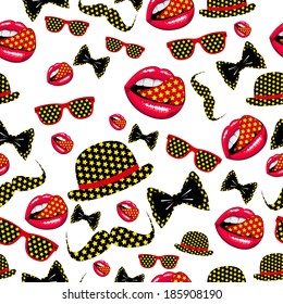 Vector hipster seamless pattern, vintage illustration with glasses