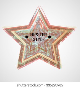 Vector Hipster Star. Messy, Distressed Texture