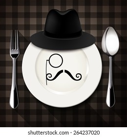 Vector of Hipster style on white plate with spoon and fork.