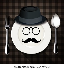 Vector of Hipster style on white plate with spoon and fork.