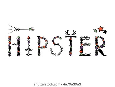 Vector hipster style, vintage retro infographics elements and icons, mustache, horns, glasses, the bow tie, arrow. Hand drawn