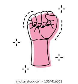 Vector hipster style of woman's fist. With logo design elements isolated from white background.