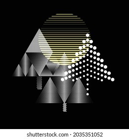  Vector Hipster Triangle trees and moon . poster with different elements. Abstract Geometrical Poster. Modern Design Template with geometric shapes in various forms.illustration.