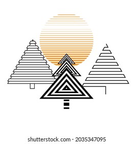 Vector Hipster Triangle trees in sunset . poster with different elements. Abstract Geometrical Poster. Modern Design Template with geometric shapes in various forms.illustration.