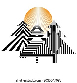 Vector Hipster Triangle trees in sunset . poster with different elements. Abstract Geometrical Poster. Modern Design Template with geometric shapes in various forms.illustration.