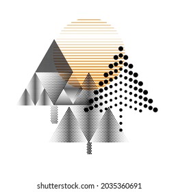 Vector Hipster Triangle trees in sunset . poster with different elements. Abstract Geometrical Poster. Modern Design Template with geometric shapes in various forms.illustration.
