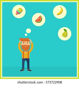 Vector hipster who thinks about food 