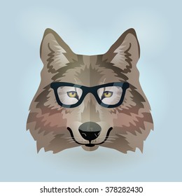 Vector hipster wolf portrait
