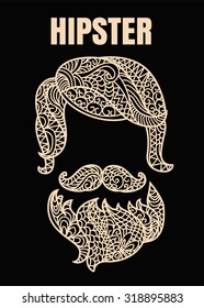 Vector of hipster zentangle style.hipster man fashion on brown background format eps 10