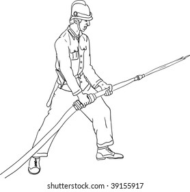 vector - historic fireman with hose isolated