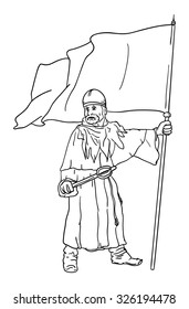 vector - Historic soldier with flag - isolated on background