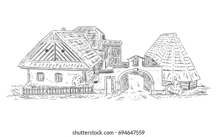 vector - historical building farm - isolated on background