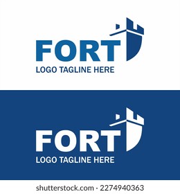 logotipo de fuerte histórico vectorial azul y blanco 