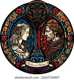 Vector de la pareja histórica medieval Peter Abelard (1079-1142) y Heloise (1100-1163).