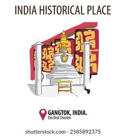  Vector of historical place in Gangtok, India.