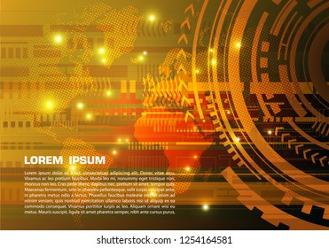 Vector hi-tech abstract colorful background with dotted map in gold color