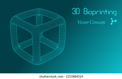 Vector HiTech Biotechnology Scientific Concept - Emblem of 3D Bio printing, Regenerative Biomedicine, Bioengineering etc
