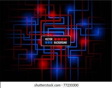 Vector hi-tech concept against dark background, colored in blue and red
