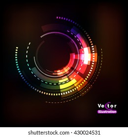 Vector hi-tech digital circular element. Vector futuristic background. Intergalactic gates illustration for techno posters and backdrops. Abstract glossy swirl tunnel.