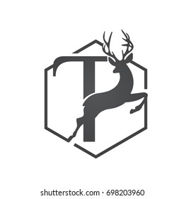 Vector Hive Black Jumping Deer Single Letter T Logo