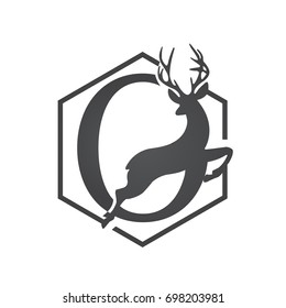 Vector Hive Black Jumping Deer Single Letter O Logo