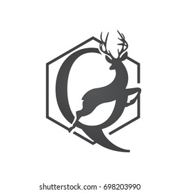 Vector Hive Black Jumping Deer Single Letter Q Logo