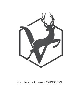 Vector Hive Black Jumping Deer Single Letter V Logo