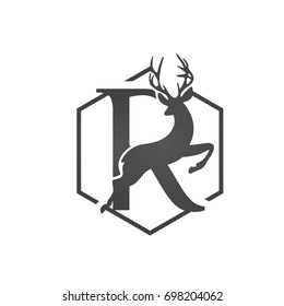 Vector Hive Black Jumping Deer Single Letter R Logo