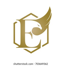Vector Hive Golden Eagle Letter E Logo