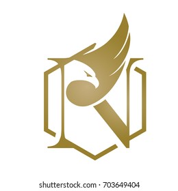 Vector Hive Golden Eagle Letter N Logo