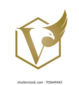 Vector Hive Golden Eagle Letter V Logo