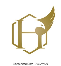 Vector Hive Golden Eagle Letter H Logo