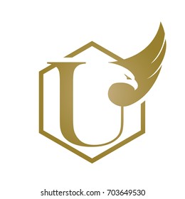 Vector Hive Golden Eagle Letter U Logo
