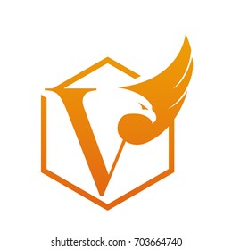 Vector Hive Orange Eagle Letter V Logo
