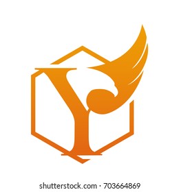 Vector Hive Orange Eagle Letter Y Logo