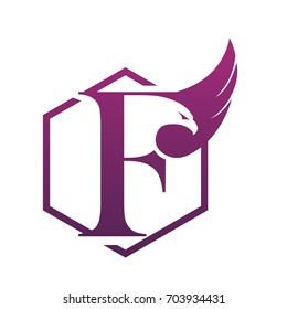 Vector Hive Purple Eagle Letter F Logo