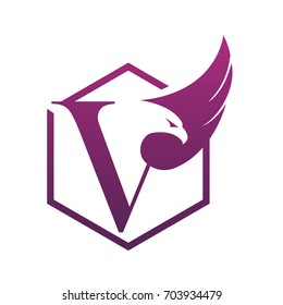 Vector Hive Purple Eagle Letter V Logo