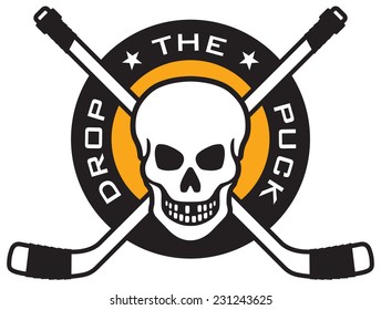 Vector hockey emblem with the words Drop The Puck. Easy to edit and scalable vector illustration. Great for shirts. team mascots, posters, etc.