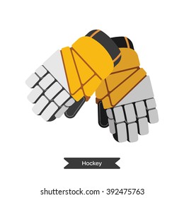 Vector hockey gloves. Isolated hockey gloves on white background. Ice hockey sports equipment.  Ice hockey gloves in flat style.