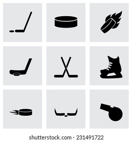 Vector hockey icon set on grey background