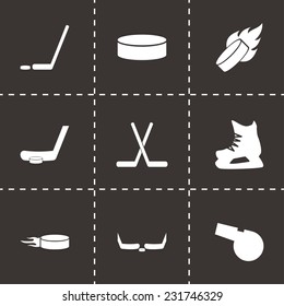 Vector hockey icon set on black background