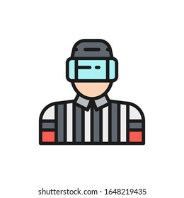 Vector hockey judge, referee, arbiter flat color line icon.