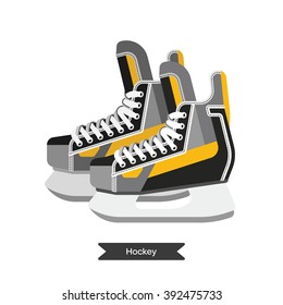 Vector hockey skates. Isolated hockey skates on white background. Ice hockey sports equipment.  Ice hockey skates in flat style.