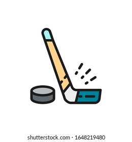 Palo de hockey vectorial y icono de línea plana de color.